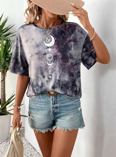 Image of Remidoo Women's Casual Oversized T Shirt Short Sleeve Graphic Tee Letter Tie Dye Shirts