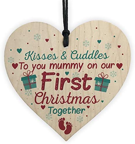 RED OCEAN Handmade 1st First Christmas Baby Mum Mummy Gift Xmas Bauble Decoration Wooden Hanging Heart Chic Sign
