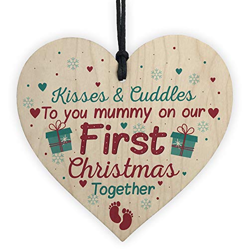 RED OCEAN Handmade 1st First Christmas Baby Mum Mummy Gift Xmas Bauble Decoration Wooden Hanging Heart Chic Sign
