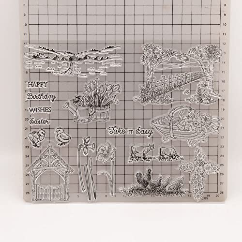 Lzbrdy 6.9 By 8.4 Inch Flower Birds Trees House Chickens Cows Words Clear Rubber Stamps For Card Making And Scrapbooking Birthday Thanksgiving Christmas Valentine's Day Silicone Stamps #TOP3