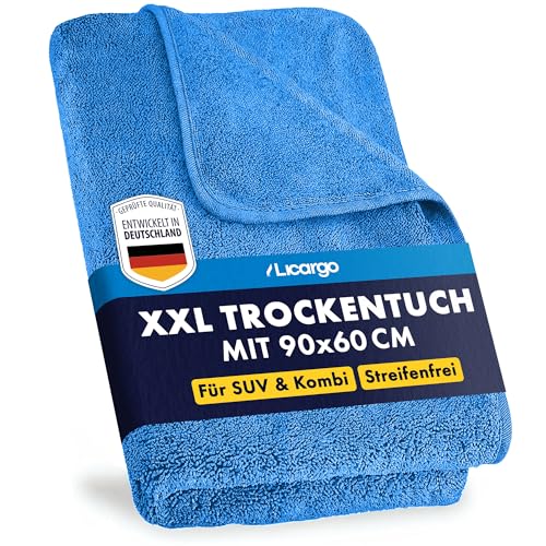 LICARGO Auto Trockentuch XXL 90×60 cm 550 GSM Mikrofasertücher Auto für streifenfreien Glanz Twisted Loop Microfasertuch groß für Autopflege Fahrzeugpflege fusselfrei & lackschonend - blau