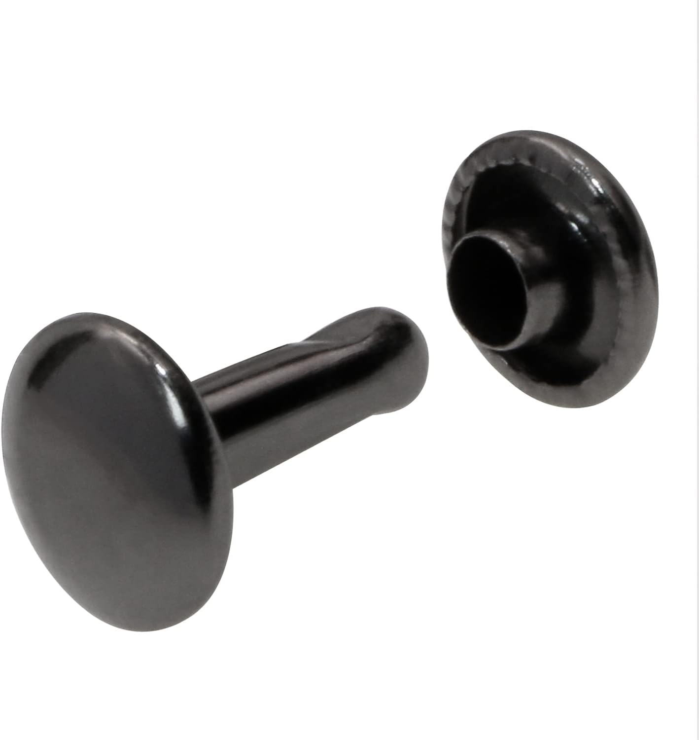 ONLYKXY 100pcs Metallic Leathercraft Rivets Double Cap 8MM/0.3inch Rivet Bottom Snaps for Shoes, Bags and Keychains Leather Rivet Set (Gun Black Metallic Black)