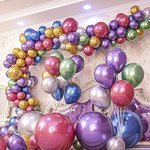 Image of KALOR 12 Inch Metallic Multicolor Balloons, 50 Pcs Latex Helium Metallic Balloons for Kid's Birthday Party, Baby Shower, Wedding, Graduate Party Decorations