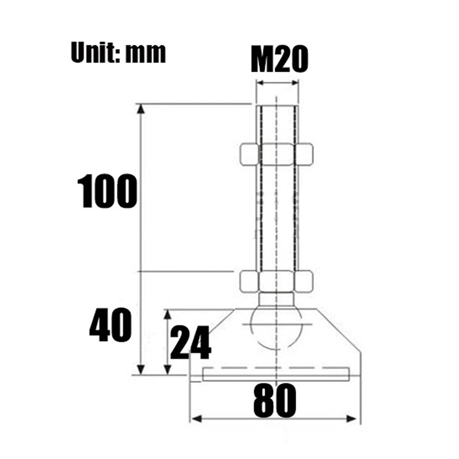 Barra de nivelación ajustable M20 M24 roscada para muebles, barra deslizante, 6 unidades, antideslizantes, niveladores de patas de mesa para estabilidad y apoyo, 80 x M24 x 100 mm