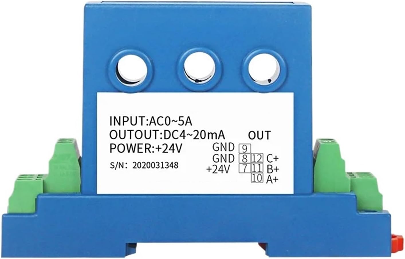 35mm Rail 5A 3 Phase AC Current Transducer Output 4-20mA 0-20mA 0-10V 0-5V 8mm Current Sensor 3×AC 0-50A AC Current Transmitter(0-25A_8MM_24V)