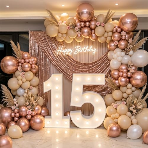 Image of RUBFAC 135pcs Rose Gold Balloons Different Sizes 18 12 10 5 Inches, Latex Balloon Garland Arch Kit for Birthday Party Valentine's Day Baby Shower Graduation Wedding Holiday Decoration
