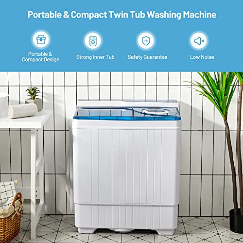 COSTWAY Twin Tub Washing Machine, 4.5KG/8.5KG/10.5KG Total Portable Laundry Washer Spin Dryer Timing Function and Drain Pump for Apartment Dorms (Blue+White, 6.5kg Washer+2kg Dryer) - Image 9