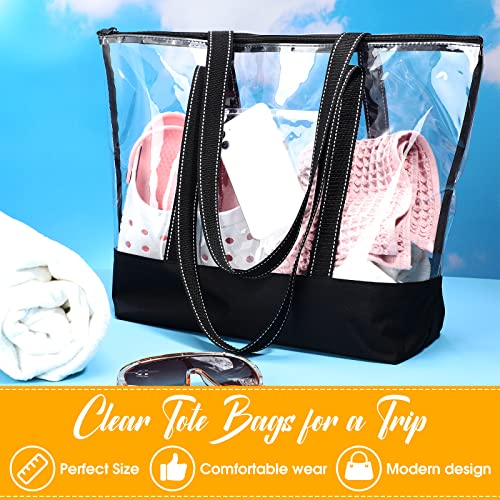 Yahenda 6 Pcs Clear Tote Bags Large Pvc Tote Bags With Zipper And Pocket Transparent Plastic Tote For Women Wedding Beach Party Gym Outdoor Large Work Bag Bulk, 18.5 X 13.6 X 5.9 #TOP6