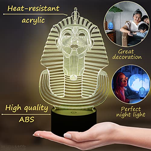 Pharaoh 3D Night Light Lamp - Optical Illusion Lamp Egyptian Decor Led Light 3D Hologram Projector - 7 Color Changing Lamp With Small Touch Lamp - Small Table Lamp 3D Sphinx Party Decor For Boys Girls #TOP2