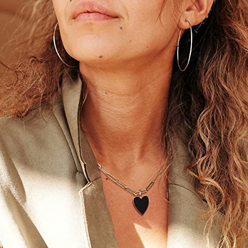 Heart Necklace for Women,Preppy Jewelry Dainty Paperclip Chain Necklace for Women,Cute Pink Heart Preppy Necklaces 16+2 Inches4