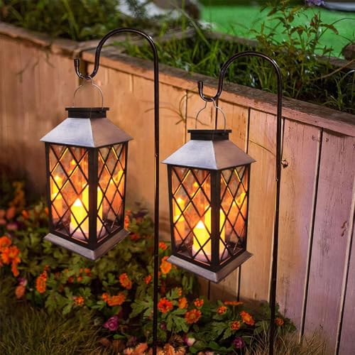 Image of Solar Outdoor Lantern, Garden Hanging Waterproof Lanterns, 3 LED Flickering Flameless Candle, PVC, for Garden Decor Gifts (2 Pack)