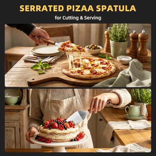 Pelle à pizza de 30,5 cm – Spatule à pizza avec poignée en bois pliable, ciseaux à pizza et spatule à pizza en métal, accessoires pour four à pizza familial, pâtisserie, pâte, pain et pâtisserie – vue 6