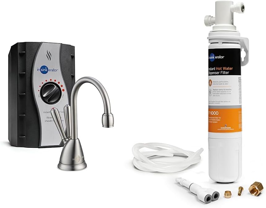 InSinkErator View Instant Hot & Cold Water Dispenser - Faucet & Tank, Satin Nickel, HC-View-SN 10.00 x 11.50 x 0.00 inches & F-1000S Standard Under Sink Water Filtration System