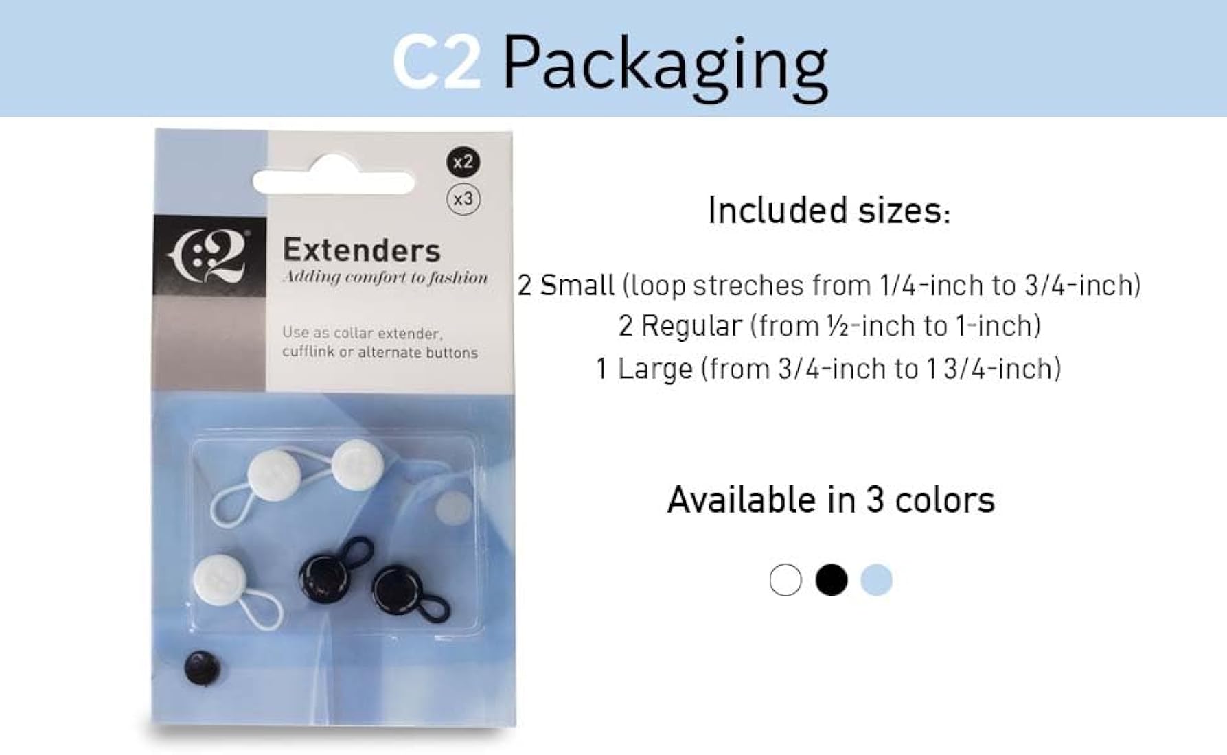 C2 5 Pack Elastic Shirt Collar Extender - Non-Metal Button