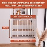 hauck Clear Step 2, Schwarz - Kinderschutzgitter Hundegitter, Verstellbare Breite 75-80 cm, 77 cm Hoch, Flacher Einstieg, Einhand Öffnung, ohne Bohren, für Innen