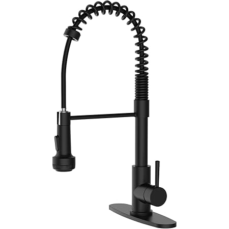 GELE Kitchen Faucet with Pull Down Sprayer and 4 Spraying Modes Single Handle Commercial Spring Kitchen Sink Faucet Matt Black 1 or 3 Hole Kitchen Faucets 1025-BH