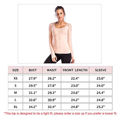 Move With You Women's Workout Yoga Long Sleeve Top Slim Mesh Open Back Cross Sports Shirt with Thumb Holes, L, Pink2