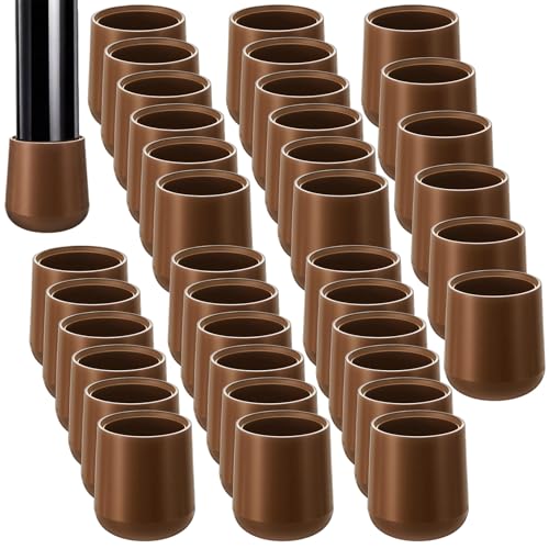 Image of Jetec 36 Pcs Brown Folding Chair Leg Caps, 3 /4 Inch Round Protectors | Heavy-duty Plastic Glides, Non-marring Floor Protectors for Hardwood Tile Floors, Replacement Feet Tips, Round Tube Fit