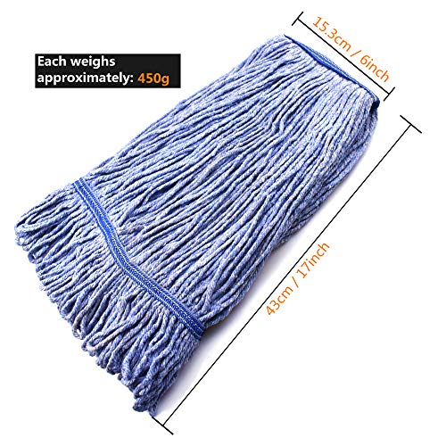 Image of String Mop Heads Replacement Heavy Duty Commercial Grade Blue Cotton Looped End Wet Industrial Cleaning Mop Head Refills (2, Medium)