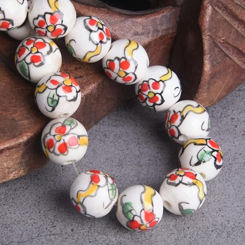 Cuentas Sueltas de Porcelana y cerámica Redondas pintadas a Mano de 14 mm, Color Blanco
