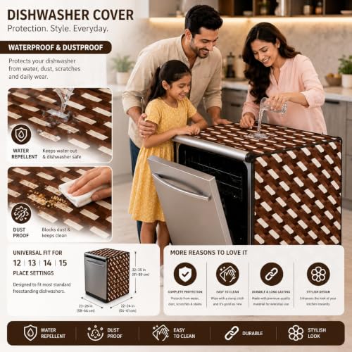 Image of Dishwasher Cover for 12 to 15 Place Setting | Water-Resistant Dustproof Zip Cover | Universal Fit Compatible with Bosch, LG, IFB, Hafele, Faber & More | 63 x 63 x 88 cm | Design 16