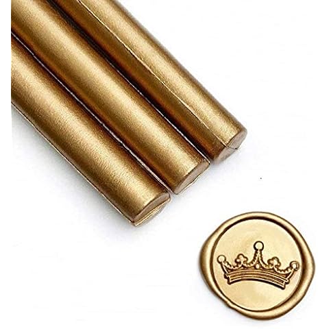 UNIQOOO Mailable Glue Gun Sealing Wax Sticks for Wax Seal Stamp - Metallic Antique Gold, Great for Wedding Invitations, Cards Envelopes, Snail Mails, Wine Packages, Christmas Gift Ideas, Pack of 8 Cover