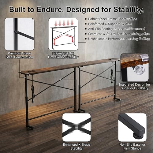 AstrPthylx 78" Narrow Sofa Console Table with Outlets & x-Brace,Adjustable Height Slim Behind Couch Table for Entryway,Hallway,Living Room,Bedroom (Gen 01) by AstrPthylx - Image 4