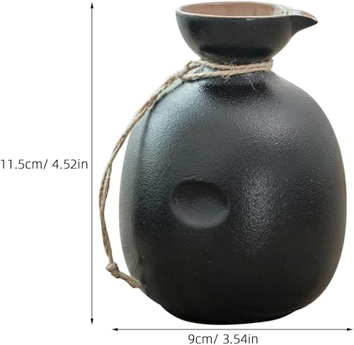 Vista 3 de Yardwe Jarra de vino de cerámica, botella de sake japonés para uso doméstico, elegante diseño de cerámica negra, reutilizable, vajilla decorativa