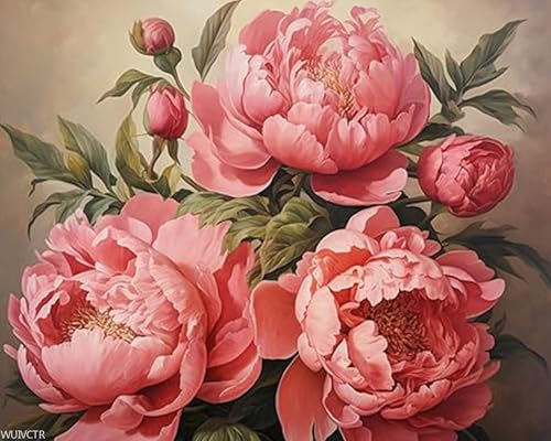Peonies Paint by Number Kit, Floral Painting by Numbers Adult Set, Colourful Wall Kitchen Decor Large Still Life Picture DIY Gift, 16x20inch No Frame