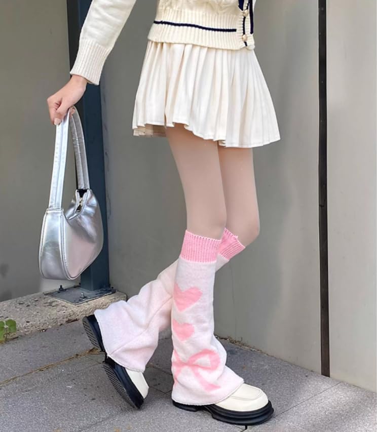 Image of WODECASA Girls Kawaii Leg Warmers Knitted Flared Leg Sleeves Goth Crochet Baggy Cuff Ankle Heap Socks