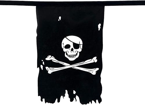 Miniatura 10 de Flaglink Juego de 20 banderas de pirata con bufanda roja, longitud de 30 pies, huesos de calavera, cuerda de bandera con huesos de calavera Jolly