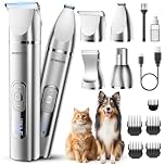 oneisall Dog Clippers Grooming Kit 4 in1,Low Noise Dog Paw Trimmer,Cordless Quiet Pet Shaver Trimmer Nail Grinder for Dogs and Cats