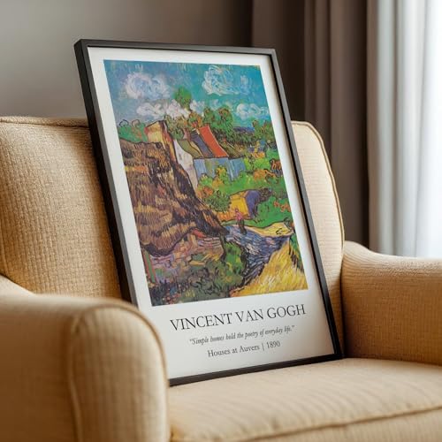 Image of Waltractive Vincent Van Gogh Paintings Framed Poster with Beautiful Quotes - Available in 33x22 and 48x33 CM - Classic Art Poster with sleek Black Frame - Elegant Home and Office Decor (Houses at Auvers, 13x19 Inch, Framed)