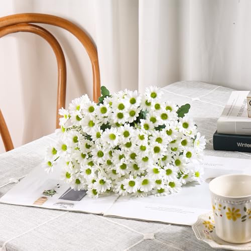KHOYIME Artificial Mums Flowers for Outdoors 6 Bundles Fake White Daisy Faux Silk Floral Plants Look Real Decoration for Outside Indoor Planter Home Wedding Garden Front Door Porch image 5