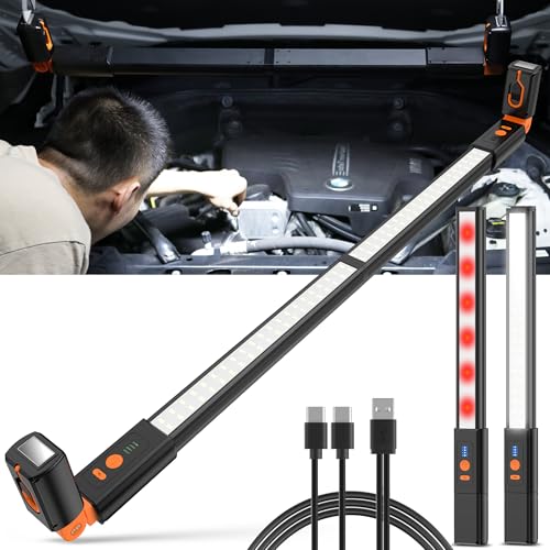 YiaMia Detachable LED Work Light Rechargeable, Aluminum Panel Long Underhood Work Light, 6000mAh Hood Light Bar with Magnetic and Hooks, Cordless Bright Work Lamp for Car Repairing Garage Workshop