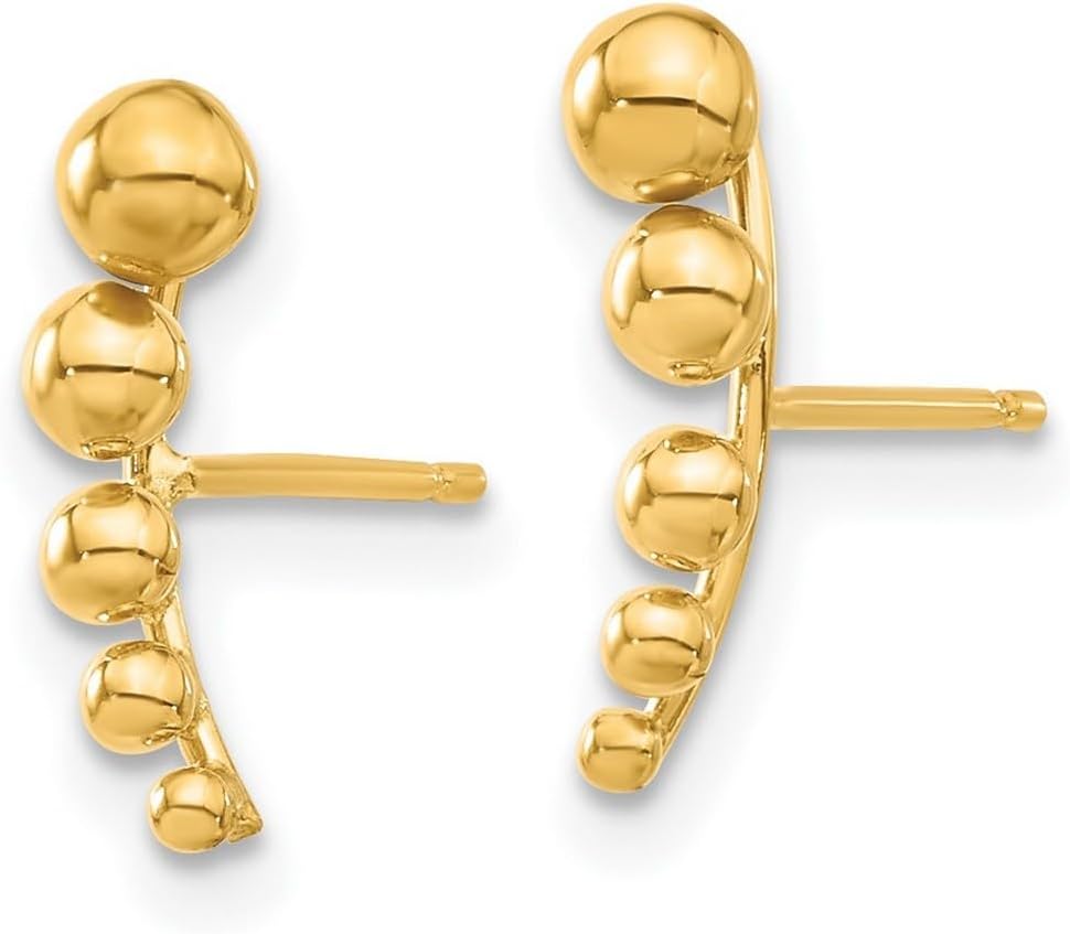14k Solid Yellow Gold Graduated Ball Post Earrings 13.85mm long Ball Earring for Women