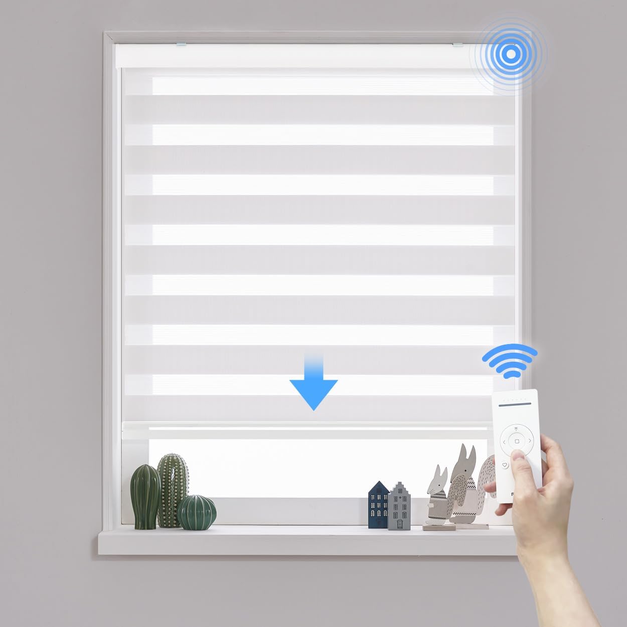 Foiresoft Motorized Zebra Roller Light Filtering Blinds [Motor Basic, White, W20-84 x H73-80 (Inch)] Rechargeable Remote Control Charging Cable Set Custom Cordless Window Shade