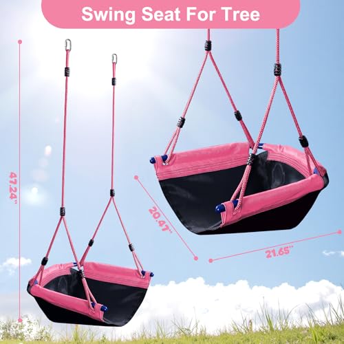 Image of Textilene Tree Swing for Kids, 440lb with Hanging Straps, Pink