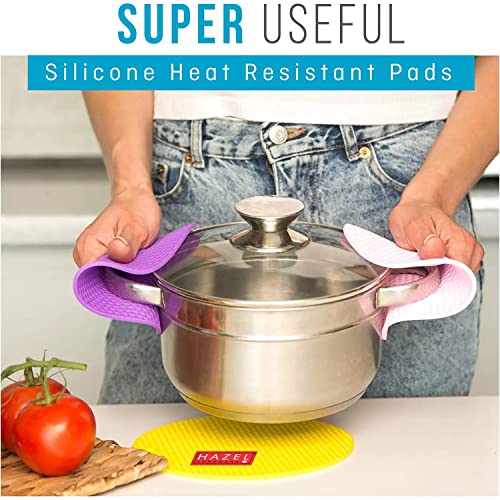Image of HAZEL Mats for Kitchen | Pot Holder Silicon for Hot Pots Pans | Multipurpose Non-Slip Flexible & Durable Heat Resistant Pads Trivet Set of 2, Multicolor