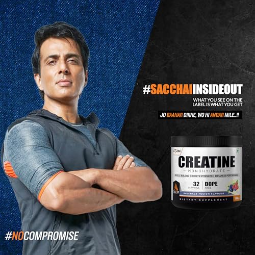 Image of AS-IT-IS ATOM Creatine Monohydrate 100g - 32 Servings | Dope Free | Enhances Performance | Promotes Muscle Gains | Blue razz Flavour