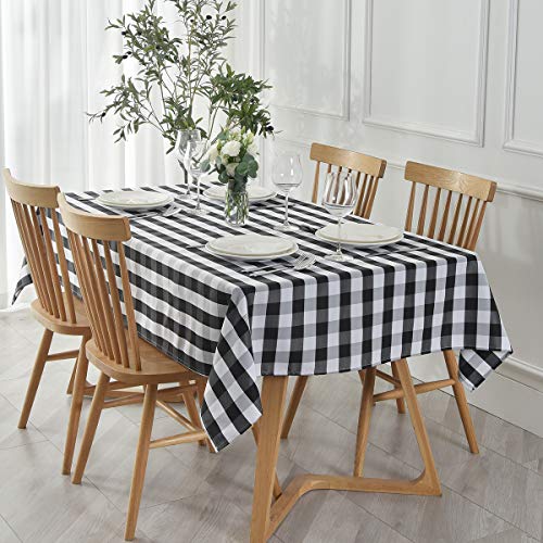 maxmill Rectangle Checkered Tablecloth Waterproof Spillproof Wrinkle Resistant Buffalo Plaid Heavy Weight Table Cloth Gingham Table Cover for Outdoor and Indoor Use, 52 x 70 Inch Black and White by maxmill - Used condition - US$9.85