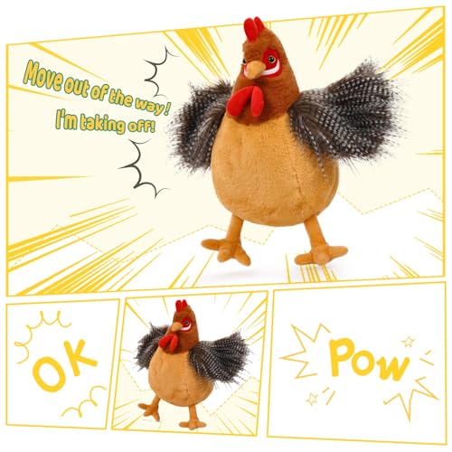 MorisMos 35cm hoch riesen Huhn Kuscheltier XXL mit 3 Babys im Nest, süß Küken mit Ei plüschtier stofftier,chickenteddy Geburtstag Weihnachten Geschenk für Kinder Baby-Hellbraun