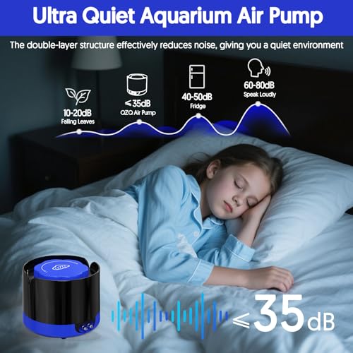 Image of QZQ Aquarium Air Pump, Quiet Fish Tank Air Pump with Dual Outlets, 3W /5W Powerful Adjustable Oxygen Pump with Accessories, Aquarium Bubbler Aerator for Fish Tank Up to 120 Gallon (5W)