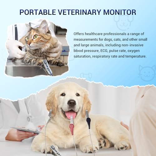 mibest portable veterinary monitor with hd lcd touch screen - multi 6 parameters patient monitor for pets dogs cats - veterinary monitoring in home clinic - icu machine veterinary large small animals