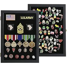 VERANI Pin Display Case - 14x19 Pin Collection Display with Uv Protection Acrylic Door for Military Medals, Beach Tags, Jewelry Pins, Pin Gift, Insignia Ribbons, Pin Enthusiast Collectibles, Black