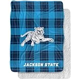 LOGOVISION Jackson State University Campus Plaid Spirit Silky Touch Sherpa Back Super Soft Throw Blanket 60"x80"