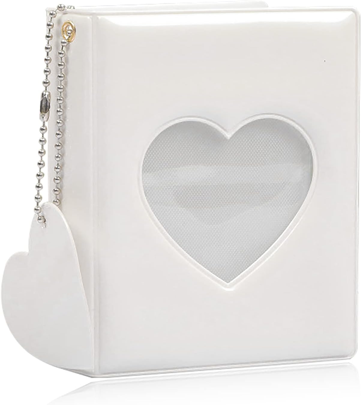 Kpop Photocard Holder Binder,16 Sheets 32 Pockets Mini Photo Album Photo Card Binder Love Hollow Photo Box with Pendant Mini Film Album for Polaroid Zink Photo Paper Fujifilm Instax Mini Film (White)
