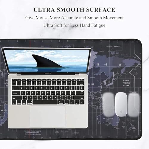 Image of World Map Anti-Slip Extended Desk Mat | Gaming Rubber Stitched Mouse Pad for Laptop & Computer | Water Resistant | 600mm x 300mm (Black, Medium)