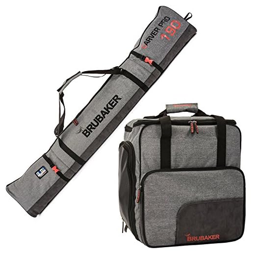 BRUBAKER Combo Ski Boot Bag and Ski Bag for 1 Pair of Ski, Poles, Boots, Helmet, Gear and Apparel - (190 cm) 74 3/4" - Gray