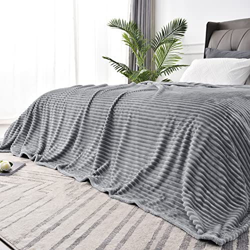 Bedelite Fleece Blanket Queen Size – 3D Ribbed Jacquard Soft And Warm Decorative Fuzzy Blankets – Cozy, Fluffy, Plush Lightweight Throw Blankets For Couch, Bed, Sofa(Grey, 90X90 Inches) #TOP13